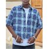 image:imageGORGLITTER Mens Cropped Shirt Button Up Short Sleeve Color Block Distressed Y2k Crop Top StreetwearBlue