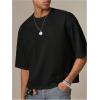image:imageGORGLITTER Mens Cropped T Shirt Boxy Crop Tees Top Number Graphic Short Sleeve Crewneck Faux Suede Shirts StreetwearBlack
