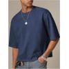 image:imageGORGLITTER Mens Cropped T Shirt Boxy Crop Tees Top Number Graphic Short Sleeve Crewneck Faux Suede Shirts StreetwearDark Blue
