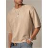 image:imageGORGLITTER Mens Cropped T Shirt Boxy Crop Tees Top Number Graphic Short Sleeve Crewneck Faux Suede Shirts StreetwearKhaki