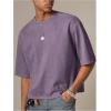 image:imageGORGLITTER Mens Cropped T Shirt Boxy Crop Tees Top Number Graphic Short Sleeve Crewneck Faux Suede Shirts StreetwearPurple