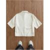 image:imageGORGLITTER Mens Cropped T Shirt Oversized Striped Button Up Letter Graphic Short Sleeve Collared Crop Tops StreetwearBlack and White