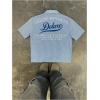image:imageGORGLITTER Mens Cropped T Shirt Oversized Striped Button Up Letter Graphic Short Sleeve Collared Crop Tops StreetwearBlue
