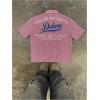 image:imageGORGLITTER Mens Cropped T Shirt Oversized Striped Button Up Letter Graphic Short Sleeve Collared Crop Tops StreetwearPink Patched