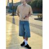 image:imageGORGLITTER Mens Gingham Cropped Shirt Button Down Up Plaid Checkered Short Sleeve Collar Loose Streetwear Crop TopsCoffee Brown