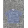 image:imageGORGLITTER Mens Gingham Cropped Shirt Button Down Up Plaid Checkered Short Sleeve Collar Loose Streetwear Crop TopsWhite and Blue