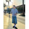 image:imageGORGLITTER Mens Gingham Cropped Shirt Button Down Up Plaid Checkered Short Sleeve Collar Loose Streetwear Crop TopsWhite and Blue