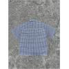 image:imageGORGLITTER Mens Gingham Cropped Shirt Button Down Up Plaid Checkered Short Sleeve Collar Loose Streetwear Crop TopsWhite and Blue