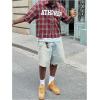 image:imageGORGLITTER Mens Gingham Cropped Shirt Button Up Checkered Jersey Y2K Graphic Boxy Cool Streetwear Crop TopsRed