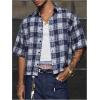 image:imageGORGLITTER Mens Gingham Cropped Shirt Button Up Number Graphic Boxy Short Sleeve Vacation Crop Tee Tops StreetwearBlue and White
