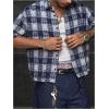 image:imageGORGLITTER Mens Gingham Cropped Shirt Button Up Number Graphic Boxy Short Sleeve Vacation Crop Tee Tops StreetwearBlue and White