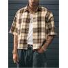 image:imageGORGLITTER Mens Gingham Cropped Shirt Button Up Number Graphic Boxy Short Sleeve Vacation Crop Tee Tops StreetwearBrown