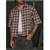 image:imageGORGLITTER Mens Gingham Cropped Shirt Button Up Number Graphic Boxy Short Sleeve Vacation Crop Tee Tops StreetwearBrown Number