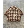 image:imageGORGLITTER Mens Gingham Cropped Shirt Button Up Number Graphic Boxy Short Sleeve Vacation Crop Tee Tops StreetwearKhaki