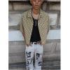 image:imageGORGLITTER Mens Gingham Cropped Shirt Button Up Number Graphic Boxy Short Sleeve Vacation Crop Tee Tops StreetwearMulticolor