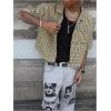 image:imageGORGLITTER Mens Gingham Cropped Shirt Button Up Number Graphic Boxy Short Sleeve Vacation Crop Tee Tops StreetwearMulticolor