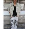 image:imageGORGLITTER Mens Gingham Cropped Shirt Button Up Number Graphic Boxy Short Sleeve Vacation Crop Tee Tops StreetwearMulticolor Letter