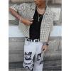image:imageGORGLITTER Mens Gingham Cropped Shirt Button Up Number Graphic Boxy Short Sleeve Vacation Crop Tee Tops StreetwearMulticolor Letter