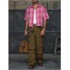 image:imageGORGLITTER Mens Gingham Cropped Shirt Button Up Number Graphic Boxy Short Sleeve Vacation Crop Tee Tops StreetwearPink