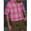 image:imageGORGLITTER Mens Gingham Cropped Shirt Button Up Number Graphic Boxy Short Sleeve Vacation Crop Tee Tops StreetwearPink