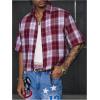 image:imageGORGLITTER Mens Gingham Cropped Shirt Button Up Number Graphic Boxy Short Sleeve Vacation Crop Tee Tops StreetwearRed Plaid