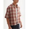image:imageGORGLITTER Mens Gingham Cropped Shirt Plaid Button Up Short Sleeve Checkered Vintage Streetwear Crop Tops TeeRed