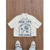 image:imageGORGLITTER Mens Graphic Button Up Cropped Shirt Short Sleeve Collar Top StreetwearApricot
