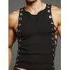 image:imageGORGLITTER Mens Grommet Cropped T Shirt Y2K Going Out Lace Up Crew Neck Sleeveless Shirts Party Club Tank TopsBlack