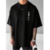 image:imageGORGLITTER Mens Japanese Letter Graphic Tee Top Oversized Short Sleeve Casual Aesthetic Print TShirtBlack Floral  Letter