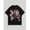 image:imageGORGLITTER Mens Japanese Letter Graphic Tee Top Oversized Short Sleeve Casual Aesthetic Print TShirtBlack Flower  Letter