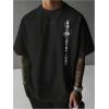 image:imageGORGLITTER Mens Japanese Letter Graphic Tee Top Oversized Short Sleeve Casual Aesthetic Print TShirtBlack Letter  Flowers