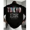 image:imageGORGLITTER Mens Japanese Letter Graphic Tee Top Oversized Short Sleeve Casual Aesthetic Print TShirtBlack Letter  Slogan