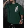 image:imageGORGLITTER Mens Japanese Letter Graphic Tee Top Oversized Short Sleeve Casual Aesthetic Print TShirtDark Green Sword  Cherry Blossom