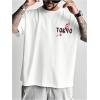 image:imageGORGLITTER Mens Japanese Letter Graphic Tee Top Oversized Short Sleeve Casual Aesthetic Print TShirtWhite Dragon  Cherry Blossom