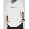 image:imageGORGLITTER Mens Japanese Letter Graphic Tee Top Oversized Short Sleeve Casual Aesthetic Print TShirtWhite Flower  Letter