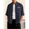 image:imageGORGLITTER Mens Letter Graphic Boxy Cropped Shirt Button Down Short Sleeve Loose Fit Streetwear Tops Y2KBlue