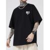 image:imageGORGLITTER Mens Letter Graphic Print T Shirts Round Neck Short Sleeve Loose Tee TopsBlack Heart