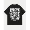 image:imageGORGLITTER Mens Letter Graphic Print T Shirts Round Neck Short Sleeve Loose Tee TopsBlack Heart