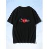 image:imageGORGLITTER Mens Letter Graphic Print T Shirts Round Neck Short Sleeve Loose Tee TopsBlack Japanese Letter  Flower