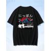 image:imageGORGLITTER Mens Letter Graphic Print T Shirts Round Neck Short Sleeve Loose Tee TopsBlack Japanese Letter  Flower