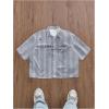 image:imageGORGLITTER Mens Letter Graphic Striped Cropped Button Down Shirts Ripped Short Sleeve Y2k Tops Casual StreetwearWhite and Grey
