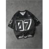 image:imageGORGLITTER Mens Number Letter Print Jersey Tees Tops Y2k Graphic Short Sleeve V Neck Summer Casual Oversized Tee ShirtBlack and White