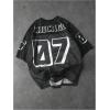 image:imageGORGLITTER Mens Number Letter Print Jersey Tees Tops Y2k Graphic Short Sleeve V Neck Summer Casual Oversized Tee ShirtBlack and White