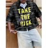 image:imageGORGLITTER Mens Plaid Cropped Button Up Shirt Casual Collared Short Sleeve Boxy Vacation Checkered Crop Tops StreetwearBlack