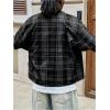 image:imageGORGLITTER Mens Plaid Cropped Button Up Shirt Casual Collared Short Sleeve Boxy Vacation Checkered Crop Tops StreetwearBlack