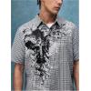 image:imageGORGLITTER Mens Shirts Checkered Button Down Graphic Print Plaid Boxy Short Sleeve Collar Vacation Dressy Casual TopsBlack and White