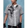 image:imageGORGLITTER Mens Shirts Checkered Button Down Graphic Print Plaid Boxy Short Sleeve Collar Vacation Dressy Casual TopsBlack and White