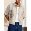 image:imageGORGLITTER Mens Striped Boxy Copped Shirt Pocket Patched Button Up Short Sleeve Baggy Cropped TopsApricot