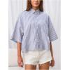 image:imageGORGLITTER Mens Striped Boxy Copped Shirt Pocket Patched Button Up Short Sleeve Baggy Cropped TopsBlue and White