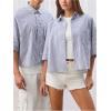 image:imageGORGLITTER Mens Striped Boxy Copped Shirt Pocket Patched Button Up Short Sleeve Baggy Cropped TopsBlue and White